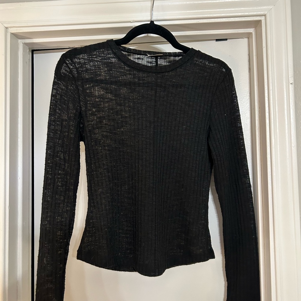 Free People black long sleeve sheer tee shirt